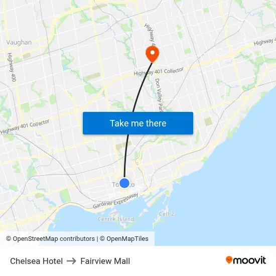 Chelsea Hotel to Fairview Mall map