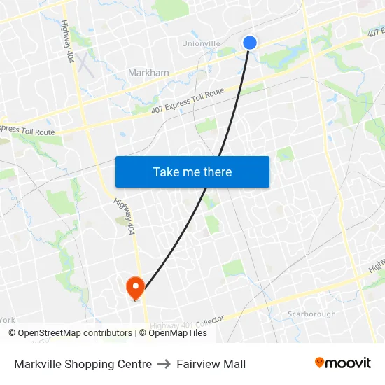 Markville Shopping Centre to Fairview Mall map