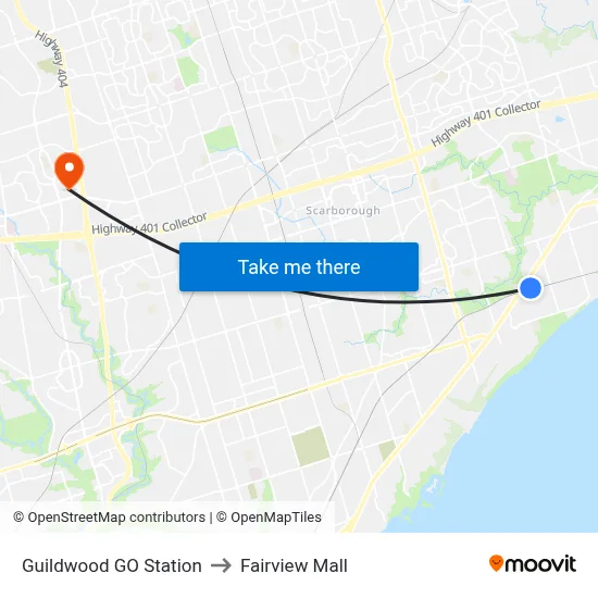 Guildwood GO Station to Fairview Mall map