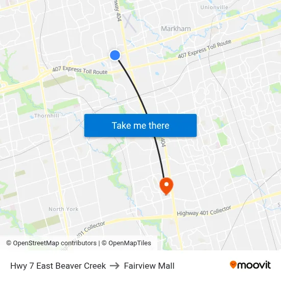 Hwy 7 East Beaver Creek to Fairview Mall map