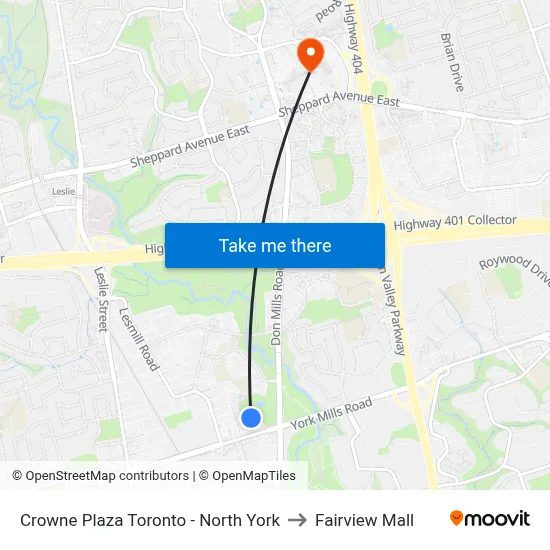 Crowne Plaza Toronto - North York to Fairview Mall map