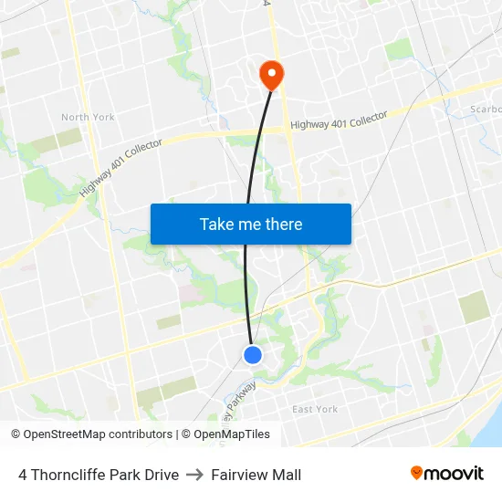 4 Thorncliffe Park Drive to Fairview Mall map