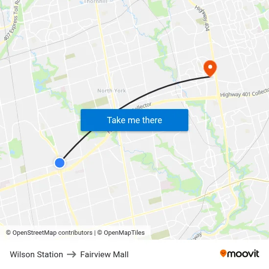 Wilson Station to Fairview Mall map
