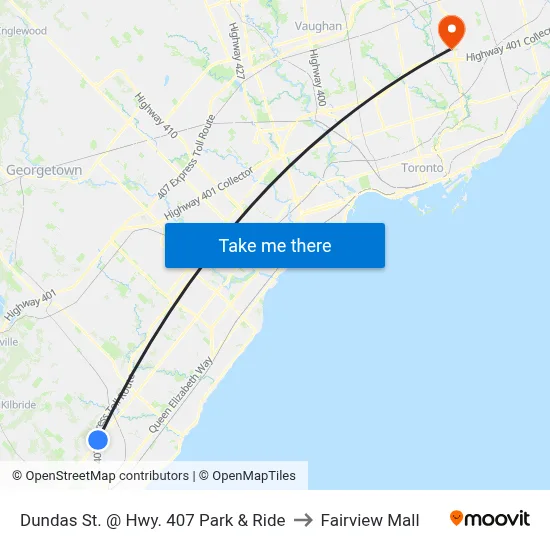 Dundas St. @ Hwy. 407 Park & Ride to Fairview Mall map