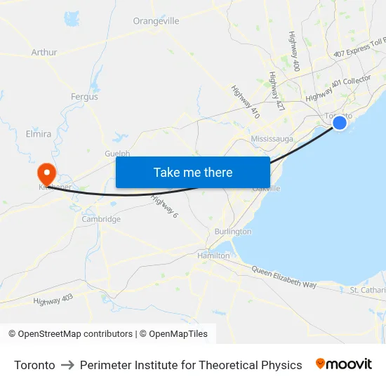 Toronto to Perimeter Institute for Theoretical Physics map