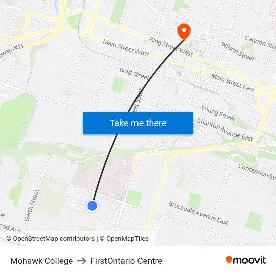 Mohawk College Of Applied Arts & Technology Campus to FirstOntario Centre map