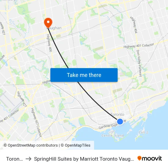Toronto to SpringHill Suites by Marriott Toronto Vaughan map
