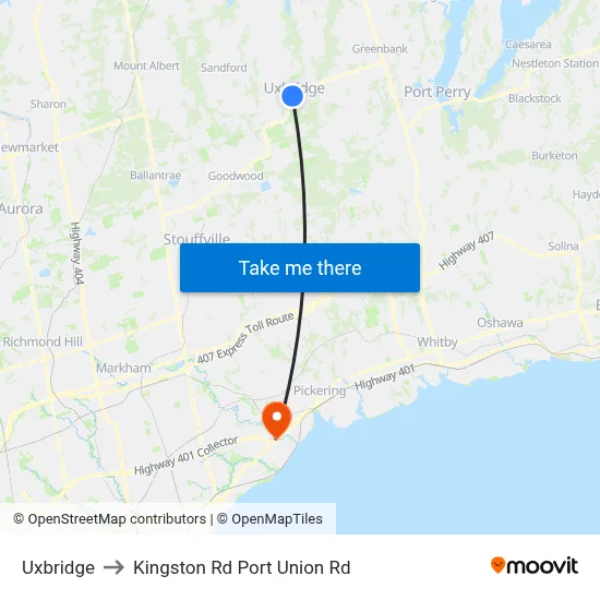 Uxbridge to Kingston Rd Port Union Rd map