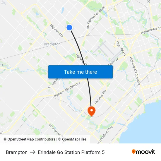 Brampton to Erindale Go Station Platform 5 map
