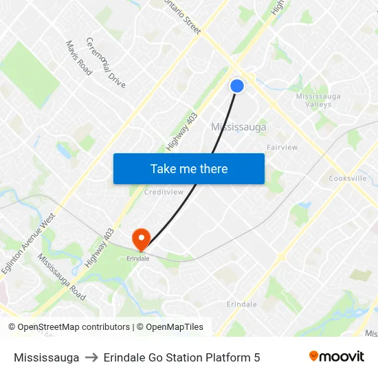 Mississauga to Erindale Go Station Platform 5 map