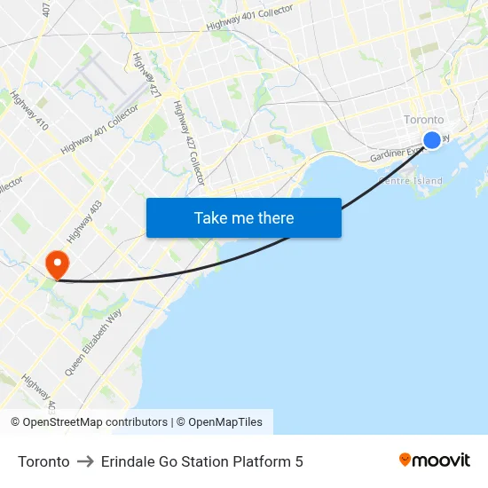 Toronto to Erindale Go Station Platform 5 map