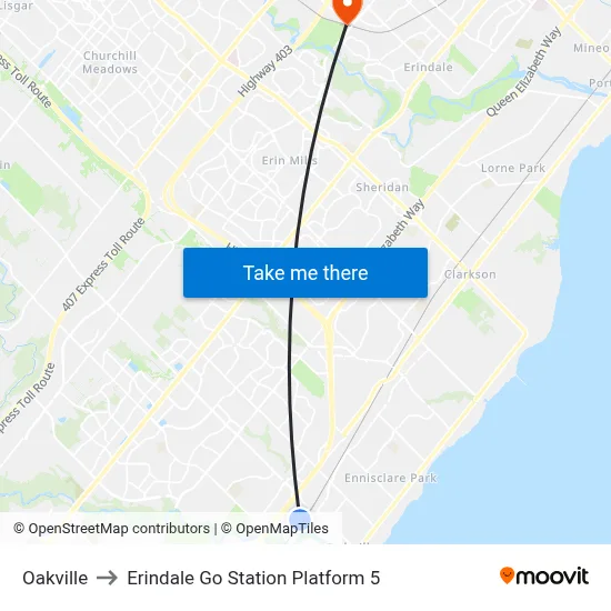 Oakville to Erindale Go Station Platform 5 map