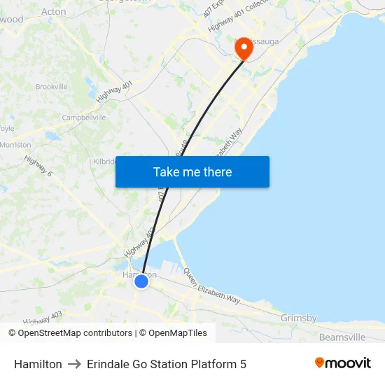 Hamilton to Erindale Go Station Platform 5 map
