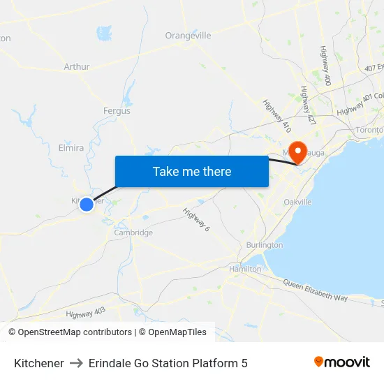 Kitchener to Erindale Go Station Platform 5 map