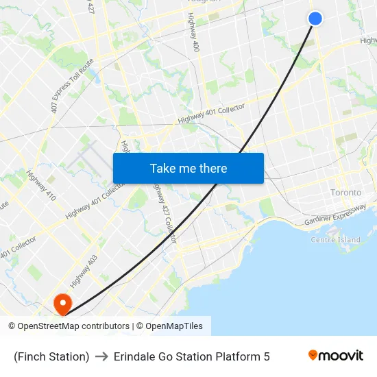 (Finch Station) to Erindale Go Station Platform 5 map