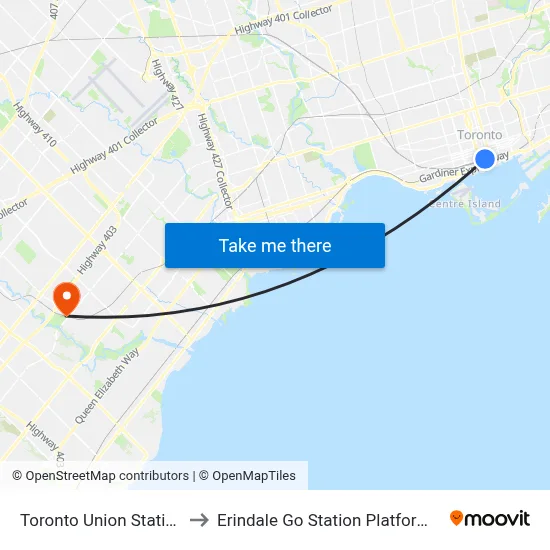 Toronto Union Station to Erindale Go Station Platform 5 map