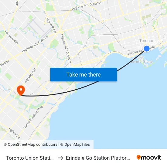 Toronto Union Station to Erindale Go Station Platform 5 map