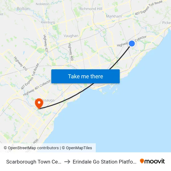 Scarborough Town Centre to Erindale Go Station Platform 5 map