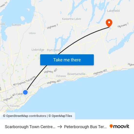 Scarborough Town Centre-West to Peterborough Bus Terminal map