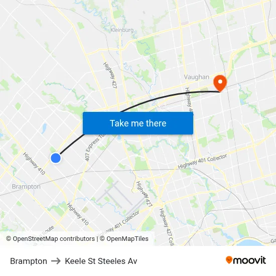 Brampton to Keele St Steeles Av map