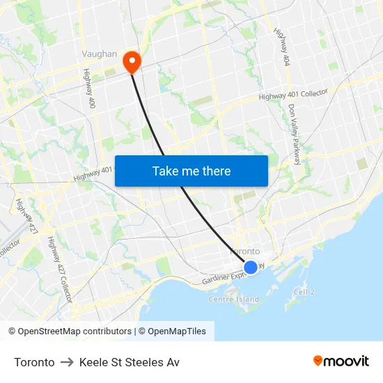 Toronto to Keele St Steeles Av map