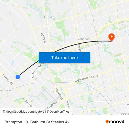 Brampton to Bathurst St Steeles Av map