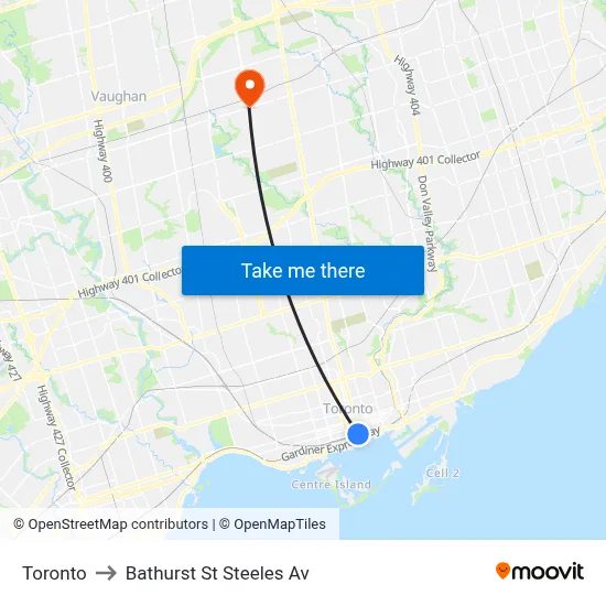 Toronto to Bathurst St Steeles Av map