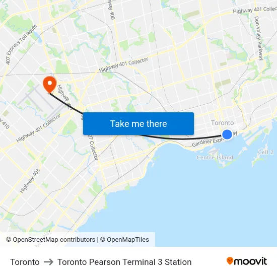 Toronto to Toronto Pearson Terminal 3 Station map