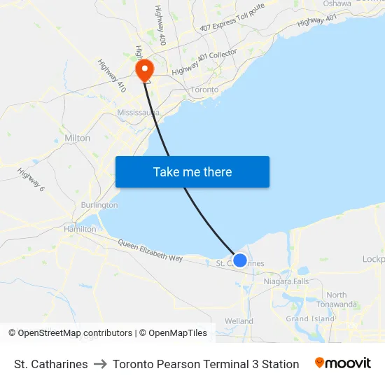 St. Catharines to Toronto Pearson Terminal 3 Station map