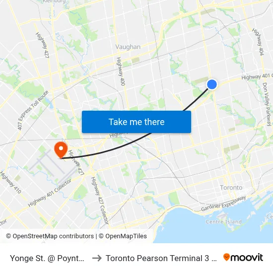 Yonge St. @ Poyntz Ave. to Toronto Pearson Terminal 3 Station map