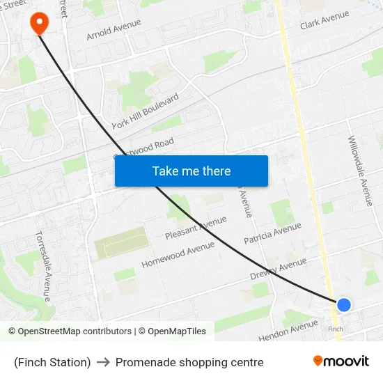 (Finch Station) to Promenade shopping centre map