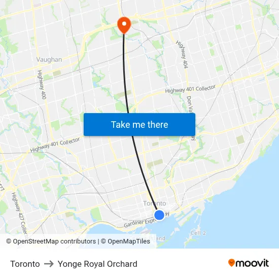 Toronto to Yonge Royal Orchard map