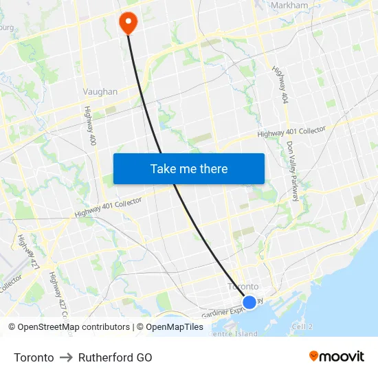 Toronto to Rutherford GO map