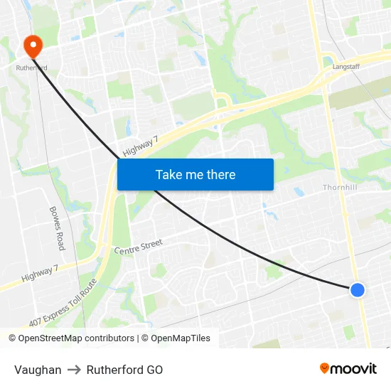 Vaughan to Rutherford GO map