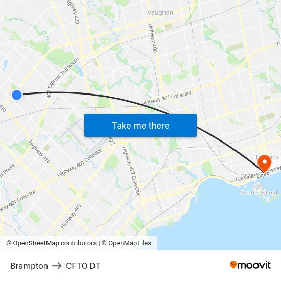 Brampton to CFTO DT map