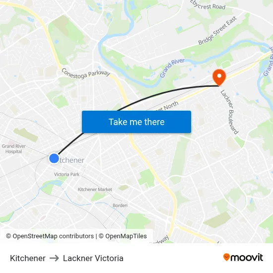 Kitchener to Lackner Victoria map