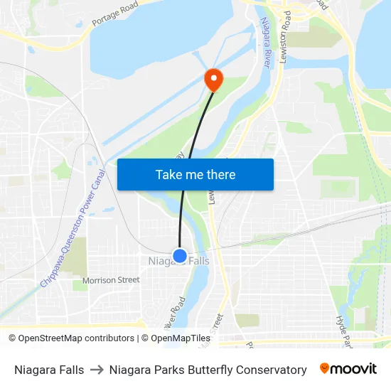 Niagara Falls to Niagara Parks Butterfly Conservatory map