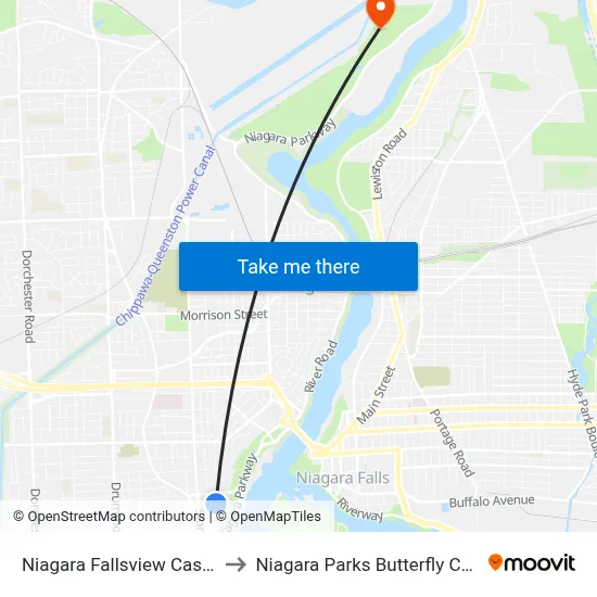 Niagara Fallsview Casino Resort to Niagara Parks Butterfly Conservatory map
