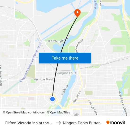 Clifton Victoria Inn at the Falls, Niagara Falls to Niagara Parks Butterfly Conservatory map