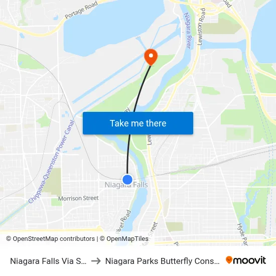 Niagara Falls Via Station to Niagara Parks Butterfly Conservatory map