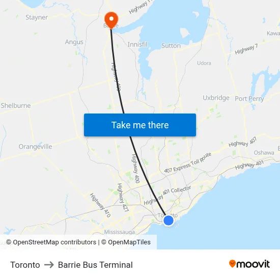 Toronto to Barrie Bus Terminal map