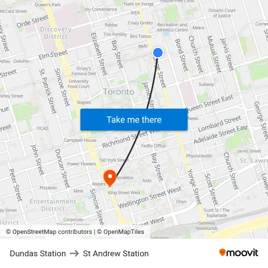 Dundas Station to St Andrew Station map