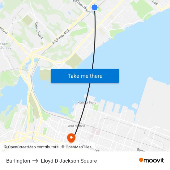 Burlington to Lloyd D Jackson Square map