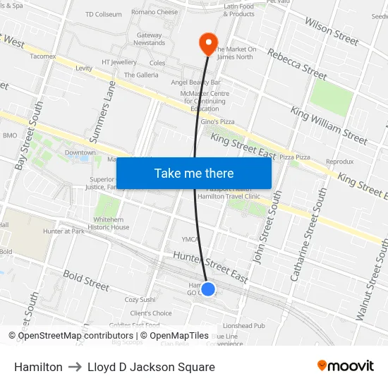 Hamilton to Lloyd D Jackson Square map