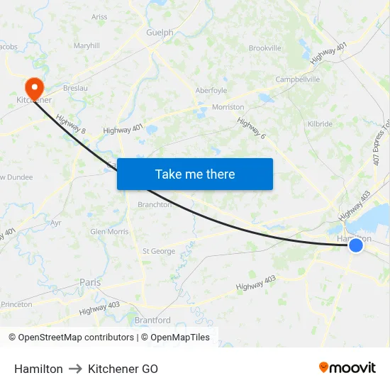 Hamilton to Kitchener GO map