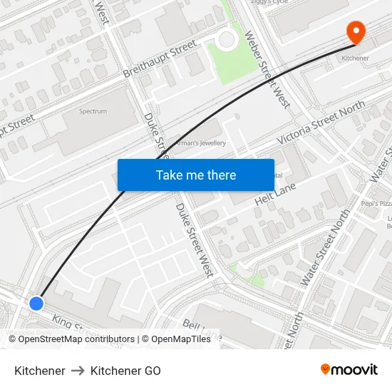 Kitchener to Kitchener GO map