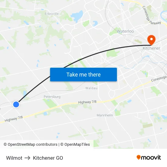 Wilmot to Kitchener GO map