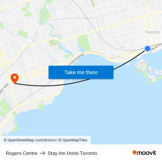 Rogers Centre to Stay Inn Hotel Toronto map