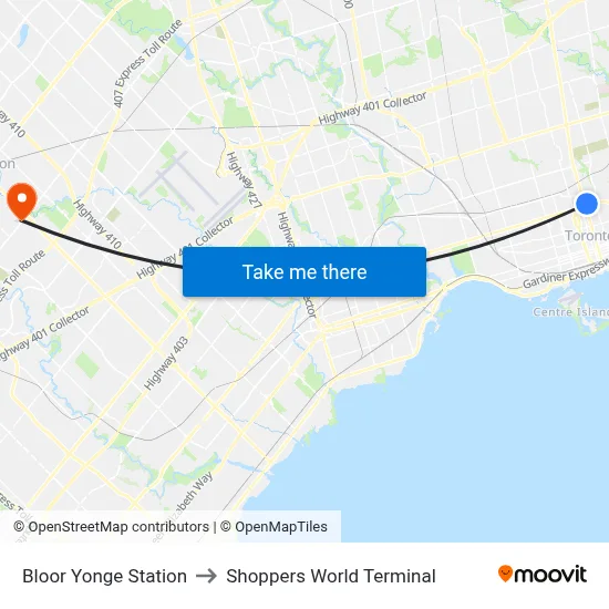 Bloor Yonge Station to Shoppers World Terminal map