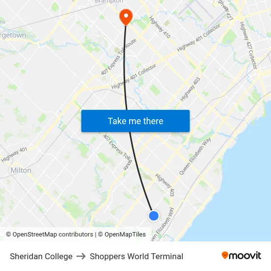 Sheridan College to Shoppers World Terminal map